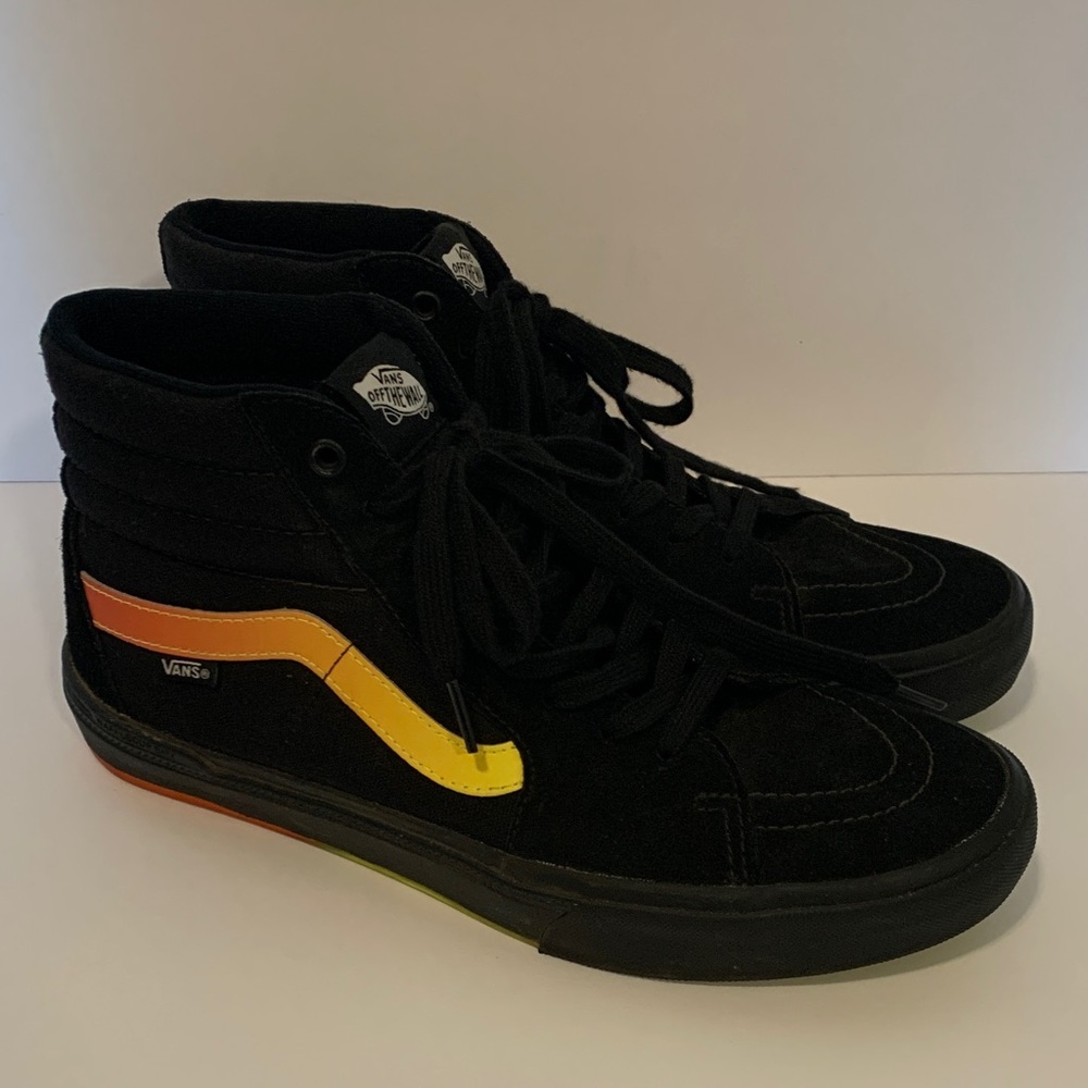 Vans Men's Black and Orange High-Top Sneakers
